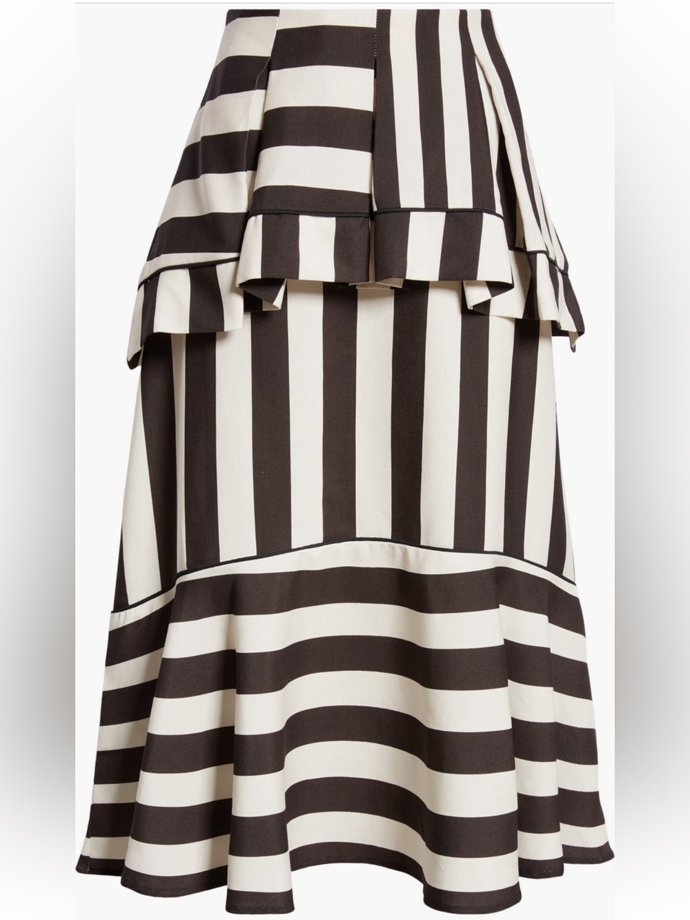 FARM Rio Mixed Stripes A-Line Black and White Ruffled Midi Skirt NWT Size XL - Picture 5 of 9